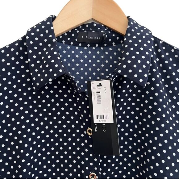 The Limited Dress Navy Blue & White Polka Dot Henley Shift -Size S NWT🏷 classy! - Picture 3 of 16